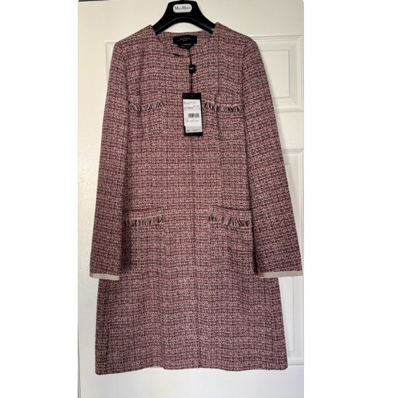Weekend Max Mara Women’s PinkTweed Coat with Ribbon Accents Size 8 - Picture 3 of 8
